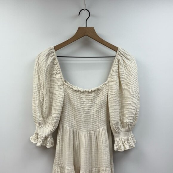 Nothing Fits But Kiko Woven Gauze Puff Sleeve Square Neck Midi Dress Cream S/M - Picture 8 of 11